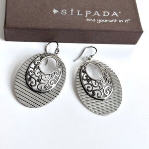 Silpada Retired W2039 .925 Sterling Silver Oval Filigree Drop/Dangle Earrings
